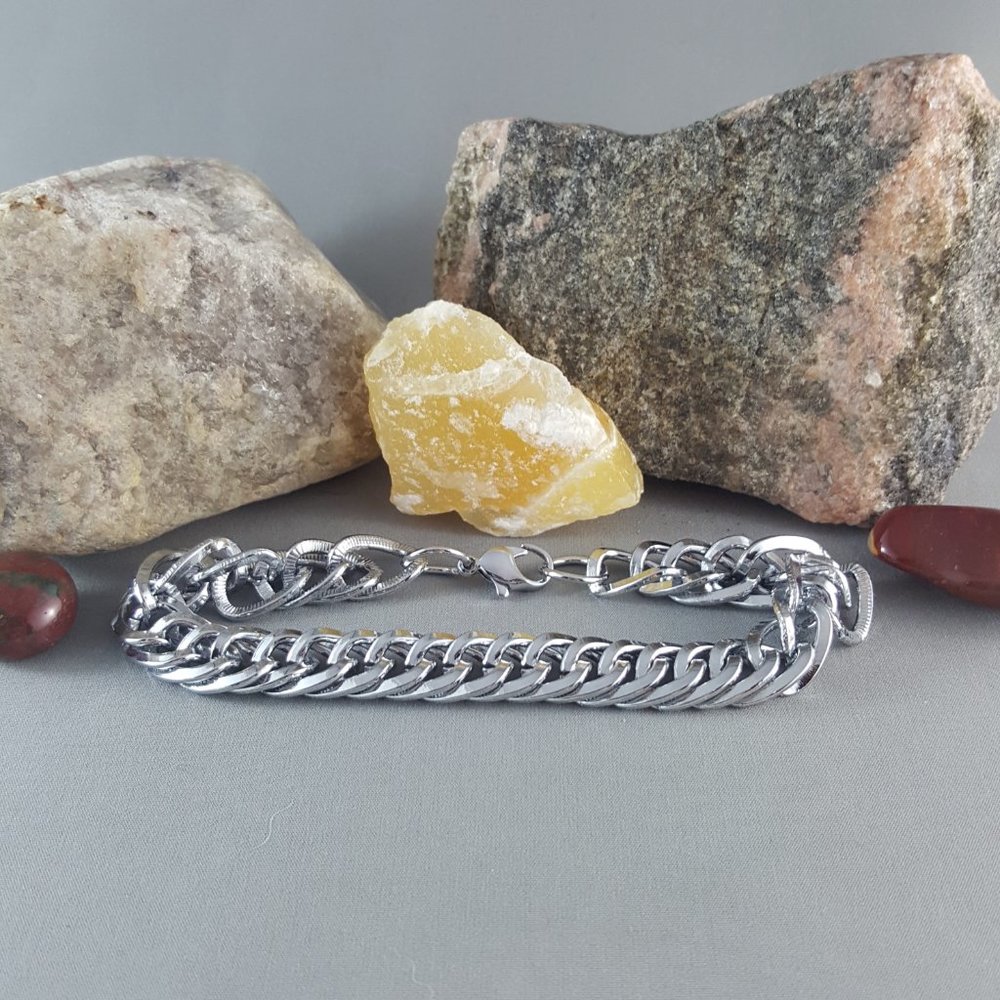 Silver Stainless Steel Cuban Curb Bracelet - Picture 3 of 5